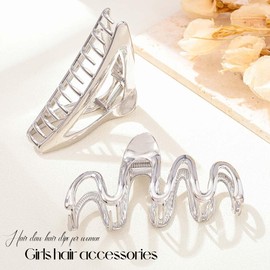 Casdre Metal Hair Claws Clip Silver Triangle Banana Strong Hold Hair Claw Clip 3.7in Large Wave Hair Clamps Jaw Clip Fashion Hair Accessories for Women and Girls(Pack of 2)