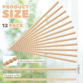 Nuanchu 24 Pcs Decorative Beaded Wood Trim Half Wooden Beads Trim Molding 15. 75 Inch Unfinished 3D Decorative Bead Pearl Wood Molding Cute DIY for Home Wall Cabinet Shelf Window Door (14 mm)