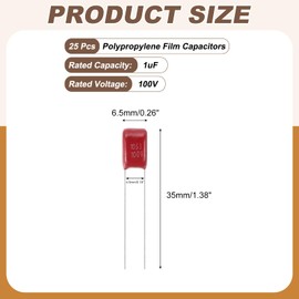 sourcing map 25pcs CBB22 Capacitor 100V 105J 1UF Metallized Polypropylene Film Capacitors