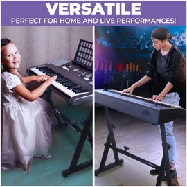 Liquid Stands Liquid Stands Piano Keyboard Stand - Z Style Adjustable and Portable Heavy Duty Music Stand for Kids and Adults -Fits 54-88 Key Electric Pianos - Sturdy Musical Keyboard Stand (Black)