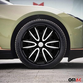 OMAC - Black Matt White Matte Hub Caps 15 Inch Set of 4 for Honda HR-V, Tapas para Rines 15, Premium Wheel Covers 15 Inch, R15 Rim Cover Set, Snap On Durable Car Replacement Exterior Accessories