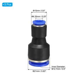 PATIKIL 1/2 x 1/4 Inches Push to Connect Fittings, 5Pcs Plastic Air Line Hose Fitting Quick Release Pneumatic Connectors Straight Union Two Way Coupler for Tube, Blue