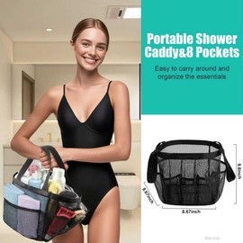 Mesh Shower Caddy Portable for College Dorm Room Essentials, 8-Pocket Large Capacity, Quick Dry Shower hanging Caddy Dorm Basket for Bathroom Beach, Toiletry,Swimming, Gym,Camping (B;ack)