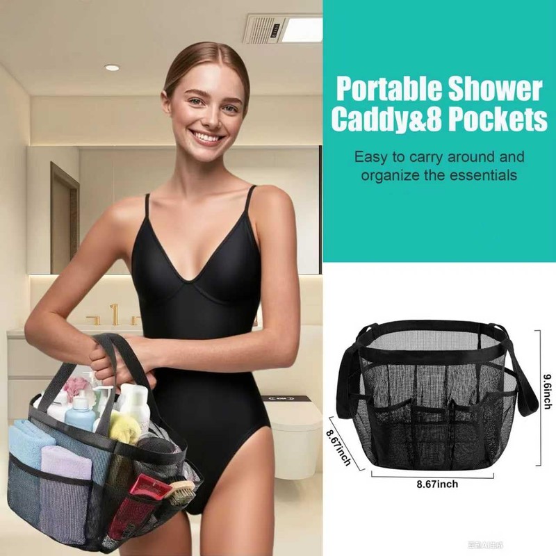 Mesh Shower Caddy Portable for College Dorm Room Essentials, 8-Pocket