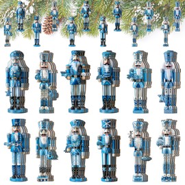 Yookeer 36 Pcs Beach Nutcracker Christmas Ornaments 5.11 Inch Blue Ocean Coastal Winner Wooden Ornaments with Rope Animals Nutcracker Christmas Decorations for Xmas Tree Home Wreath Party Decor