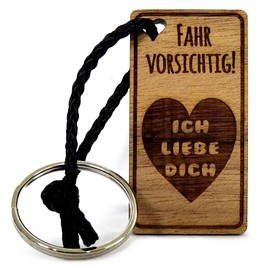Lieblingsmensch Wooden Key Ring Model: Drive Carefully - Ich Liebe Dich [German Language]