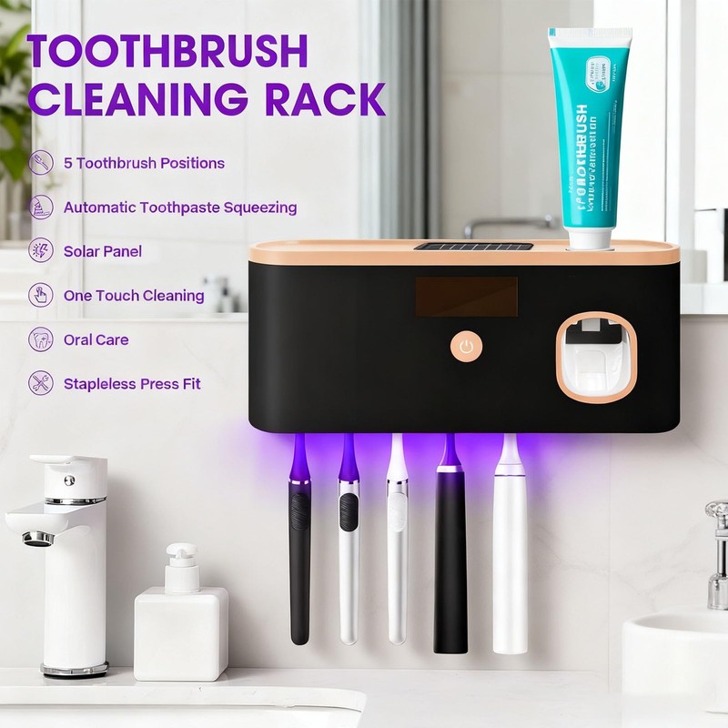 Toothbrush Sterilizer Holder Wall Mounted, USB Rechargeable Automatic Toothpaste Dispenser