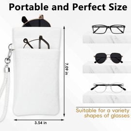 RETON 3 PCS Double Eyeglasses Case with Carrying Strap, Pink Black and White Color Sunglasses Pouch Soft Portable PU Leather Case for Women Men