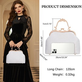 YYW Womens Pearl Evening Handbags Floral Beaded Clutches Purse Ladies Elegant Lace Crossbody Bag for Wedding Bridal Parites Prom (White Lace)