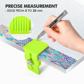 FOSHIO Green Edge Wrap Cutting Template Tool, 2 Pack Precise Measurement Adjustable Edge (5-35mm) Straight Line Cutting Guide for Furniture, Vinyl & Wallpaper Wrapping
