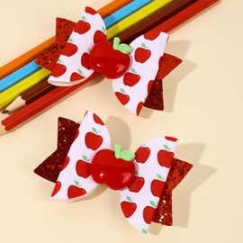 2PCS Glitter Back To School Bow Hair Clips Cute Apple Hairpin Headdress 3.5in Sparkly Cheer Bow Barrettes Alligator Barrettes First Day School Accessories Gift for Girls Student Teacher
