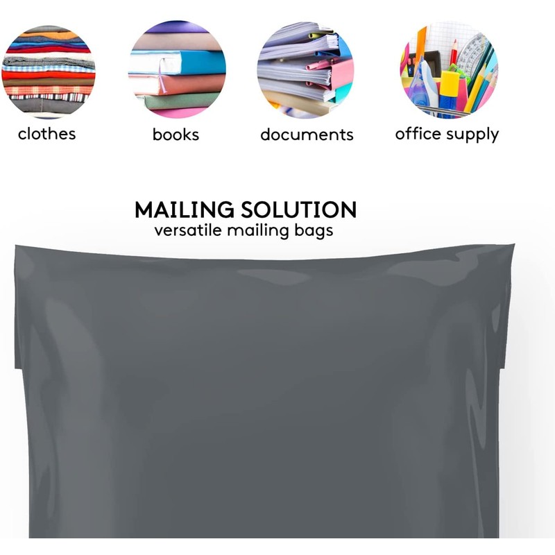 Mailing Bags, Grey Parcel Delivery Bags with Self-Seal Closure, Flexible