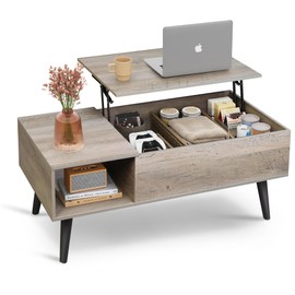 WLIVE Coffee Table for Living Room, Lift Top Coffee Table with Storage, Small Rising Wooden Dining Center Table with Storage Shelf & Hidden Compartment, 39" Greige