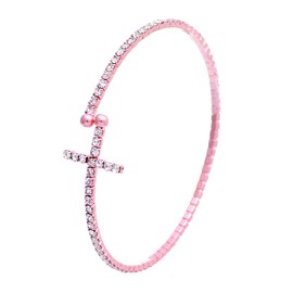 Rosemarie Collections Women's Rhinestone Cross Religious Cuff Bangle Bracelet (Rose Gold Tone)
