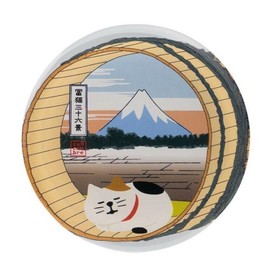 Decorle Combre Travel Cat in Ukiyo-e Acrylic Magnet, Wooden Barrel and Fuji, Approx. 2.6 x H0.4 inches (66 x 10 cm), ZCB-29698