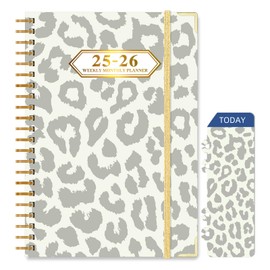 Knagsfa 2025-2026 Monthly Planner, Jul.2025-Jun.2026 Weekly Monthly Planner 6.5"x8.5" with Page Tabs, Calendar Hardcover with Inner Pocket, Elastic Band, Twin-Wire Binding, Bookmark, Gray Leopard