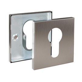 Amig - Door Escutcheon Set | Square Rosette | Matte Stainless Steel | Cover for Euro Profile Cylinder Locks | Accessory for Interior and Exterior Doors | 2 Units