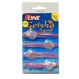 P-Line Geisha Squid (4 Pack), 2.5", Glow/Purple/Pink Stripe