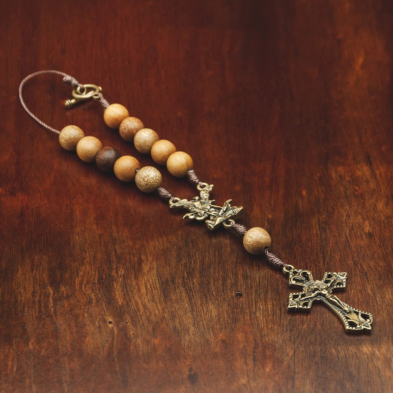 Car Rearview Mirror Rosary Decade Crucifix Ornament - Made in