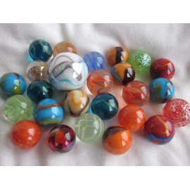 Big Game Toys~25 Mixed Assortment Pak-A-Game Glass Marbles Shooter red Blue Yellow Orange Glass Swirl lot Random Assortment Shooter vase Filler Aquarium Decor