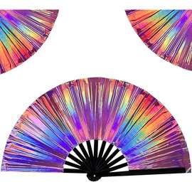 Boots on The Ground Fan,2025 New Large Holographic Folding Hand Fan Line Dance Popping Fan,Boots on The Ground Hand Fan,Folding Hand Classic Style Fan Bamboo Ribs Hand Held Chinese (Colorful)