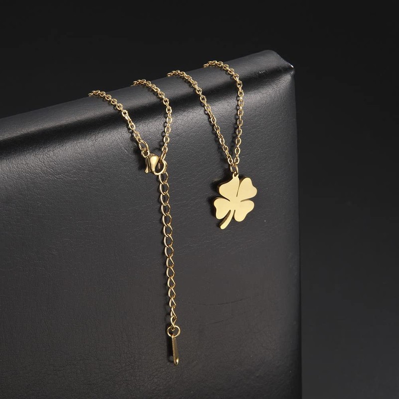 TEAMER Four Leaf Clover Necklace Irish Good Luck Shamrock Pendant