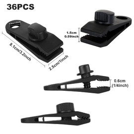 36PCS Tarp Clips Heavy Duty Lock Grip, Plastic Canvas Trap Clamps, Canvas Tent Clamps, Canvas Awnings Bungee Cord Clips, Thumb Tent Clip Clamp, Tent Fasteners for Outdoor Camping, Car and Pool Cover