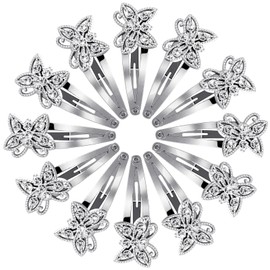 12 pinzas de mariposa para el cabello plateadas con diamantes de imitación, pasadores de metal con purpurina, broches para el cabello para mujeres, horquillas para el cabello brillantes para niñas y bodas