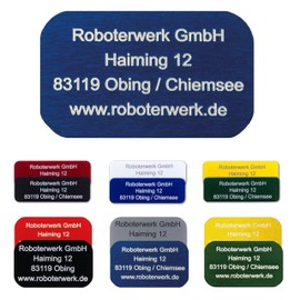 Roboterwerk Drone Marking Signs with Laser Engraving, Aluminium, 31 x 19 mm or 30 x 10 mm, Blue Anodised Text, e-ID and Registration Number, Sticker (Blue, 31 x 19 mm)
