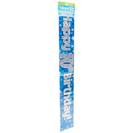 9ft Banner Happy 10th Birthday Blue holographic