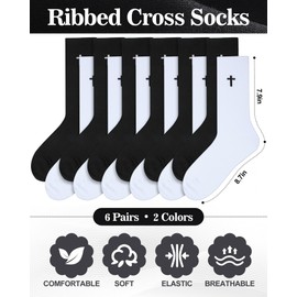 Shihanee 6 Pairs Cross Socks for Men Ribbed Knitted Christian Crew Socks Faith Religious Gifts for Friends Co Workers(Black, White)
