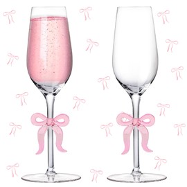 FYSUIMU Pink Bow Champagne Glasses Set of 2 Toasting Champagne Flutes Clear Glass Cocktail Wine Cups for Home Bar Wedding Bridal Shower Bachelorette Party