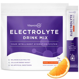 VitaminIQ Electrolytes Powder - 15 Sticks Electrolyte Powder Packets for Energy & Endurance - IV Hydration Multiplier Electrolyte Mix for Mental Clarity & Fluid Balance - IV Hydration Packets, Orange