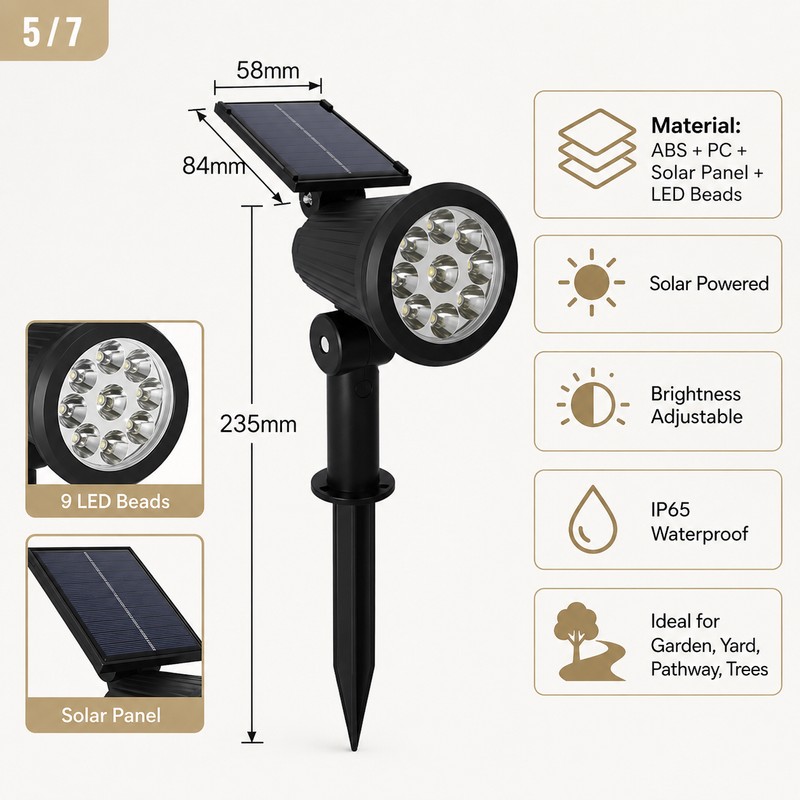 9-LED RGB Solar Spot Lights for Outdoor Landscaping – IP65