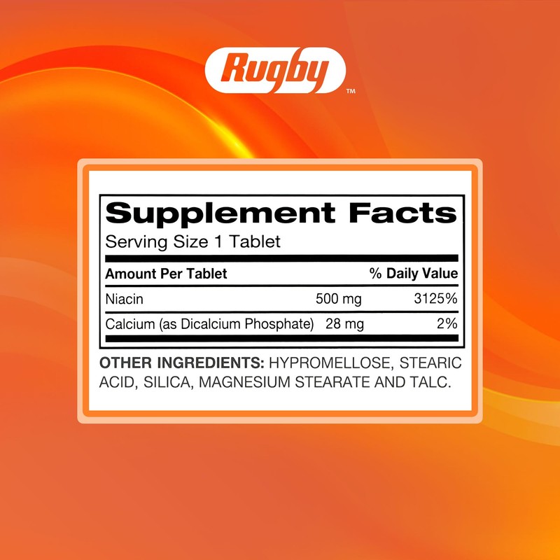 Rugby Timed-Release Niacin 500mg with 28mg Calcium, Dietary Supplement for