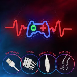 Gamer Heartbeat Neon Sign for Boys Room Decor, Gaming Room Decor, Game Bar Wall Decor, Gaming Club Light, Game Lover Gifts