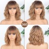 MISSQUEEN Short Blonde Wig with Bangs Synthetic Curly Wavy Ombre