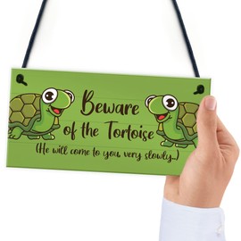 RED OCEAN Beware Of The Tortoise Sign Hanging Wall Plaque Funny Pet Gift Turtle Sign Gift