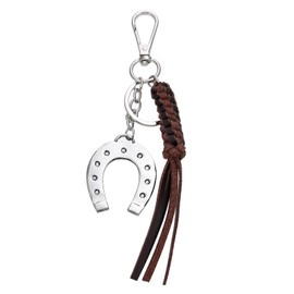 Winssigma Horseshoe Keychain Western Cowgirl Lucky Keyring with handmade knot tassel for Keys Bags Accessory(Silver)
