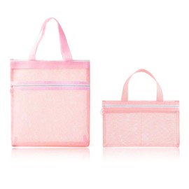 2 Pieces Mesh Tote Bag, Large Capacity Storage Bag, Portable Beach Bag, Toiletry Storage Bag, Multi-Compartment Storage Bag