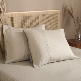 Ivellow Pure Linen Linen Pillowcase Set of 2 for Duvet Cover, 100% Washed French Natural Linen Pillowcase, Washed Flax Natural Soft Breathable, Queen Size (20'' x 26)