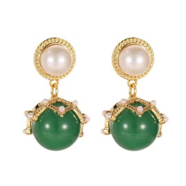 Vintage Earrings for Women, Unique Ethnic Colorful Waterdrop Peacock Dangle Earrings Statement Rhinestone Pearl Green Agate Long Earrings for Teen Girls Jewelry Gifts (Vintage6)