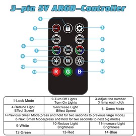 ARGB Controller Remote for ARGB Splitter, SATA Power RGB Fans Controller, PC RGB Case Fans, RGB Fans, PC Computer Case, 5V 3-Pin 14 Key Remote Control Switch RGB Fan Hub