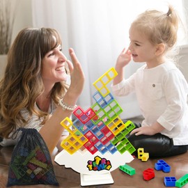 Tetra Tower Stacking Blocks Game, Unleash Fun and Learning for Kids - Perfect for Family Board Games, Parties, and On-The-Go Building Adventures (16 PCS)