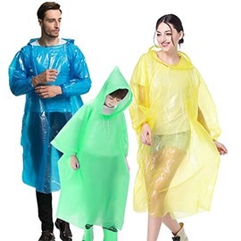 Ponchos family pack, adult and children's ponchos Disposable or reusable emergency ponchos--Ponchos with drawstring hood (5 packs, 4 colors)