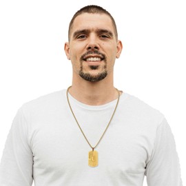 RWQIAN Gold American Flag Initial Dog Tag Necklace for Men Boys, Stainless Steel Letter R with 24 Inch Chain Military Pendant Jewelry Gift for Valentine's Birthday Christmas Anniversary Fathers Day