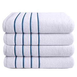 Dorlion Towels, 4 Piece Striped Bath Towel Set, 100% Turkish Cotton Plush, High Absorbent, Super Soft, Quick Dry Turkish Bath Towel Set for Bathroom, Oxford Blue