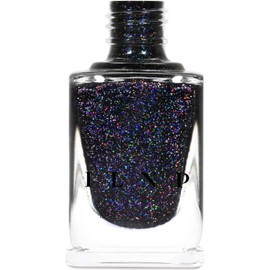 ILNP Party Bus - Black Rainbow Flake Holographic Shimmer Nail Polish, Chip Resistant, 7-Free, Non-Toxic, Vegan, Cruelty Free, 12ml
