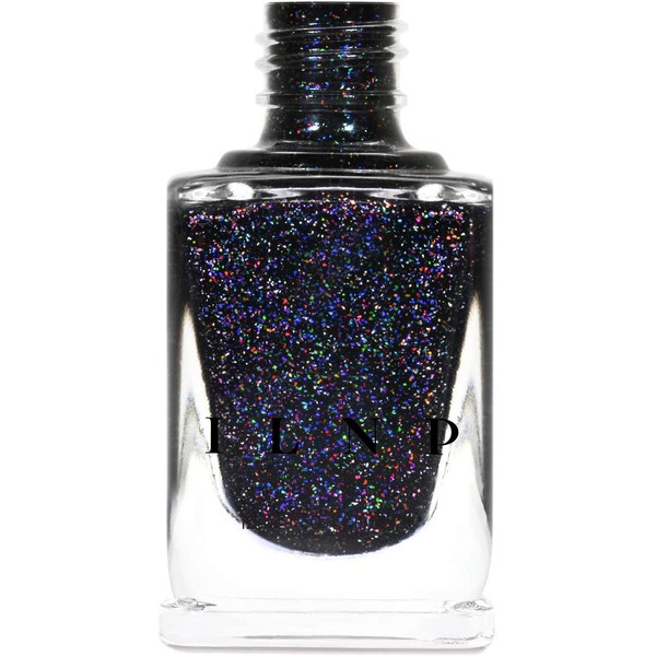 ILNP Party Bus - Black Rainbow Flake Holographic Shimmer Nail Polish, Chip Resistant, 7-Free, Non-Toxic, Vegan, Cruelty Free, 12ml