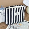 Striped Canvas Makeup Bag with Zipper,Small Travel Washable Organizer Bag